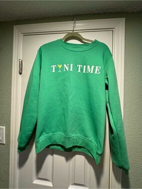 Green 'TINI TIME' Graphic Crew Sweatshirt Slight Oversized